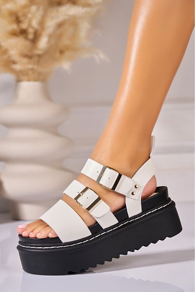 Joana Women's White Platform Sandals Made of Kamora Ecological Leather