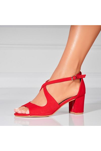 Joana Women's Red Heeled Sandals Made of Eco-Suede Leather Kaybrie