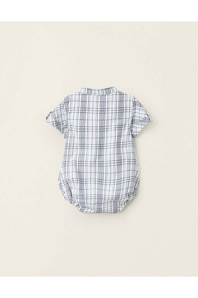 Ziddy Checkered Bodysuit-Shirt for Newborns 'You & Me', White/Blue