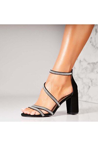 Joana Γυναικεία μαύρα σανδάλια με τακούνι από οικολογικό σουέτ Tayva2