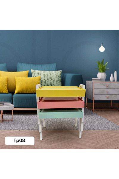 Living Wooden Table Set, 3 Pieces, Colored