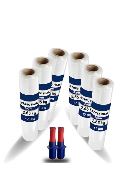 HUZUR 6 Pieces of Transparent Handheld 17 Micron 300 Meter Pallet Stretch Film Hand Apparatus with Gift