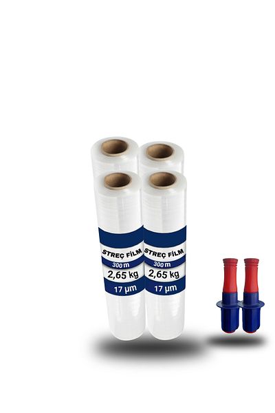 HUZUR 4 Pieces of Transparent Handheld 17 Micron 300 Meter Pallet Stretch Film Hand Apparatus with Gift