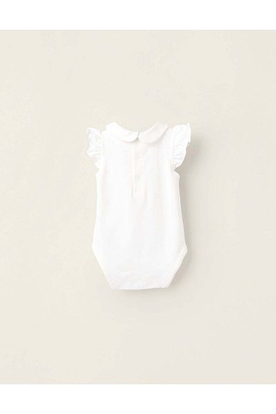 Ziddy Bodysuit with Embroidery and Ruffles for Newborn Girls, White/Green/Blue