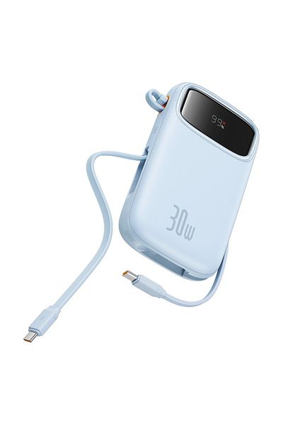 Baseus QPow2 20000mAh 30W Power Bank with Built-in Dual Type-C Cables & Digital Display Black