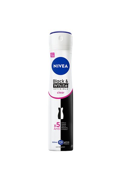 NIVEA Black & White Invisible Anti-Perspirant Deodorant Spray for Women, Clear, 72H Active Protectio