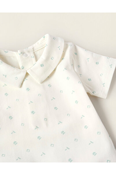 Ziddy Bodysuit with Motif for Newborns, White/Green