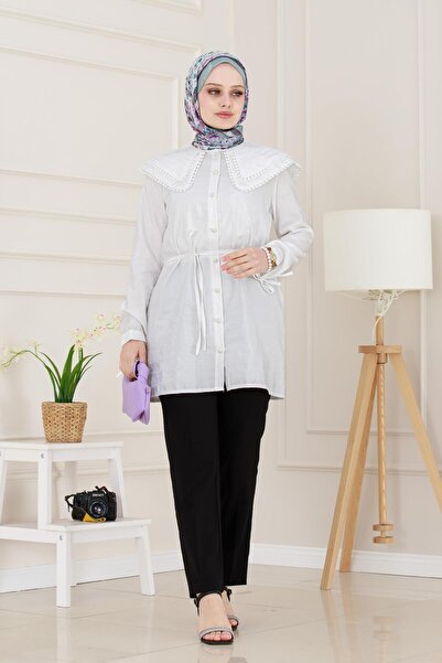 Sevitli Double Collar Lace Tunic-White