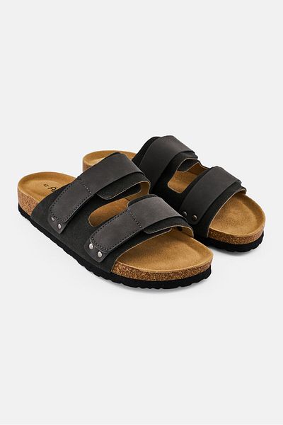 Algspar Men Velcro Closure Cork Sandals, Dark Grey