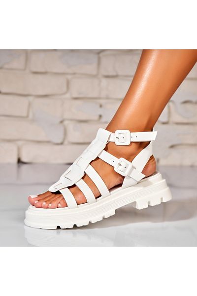 Joana Women's White Platform Sandals Made of Radia Eco-Leather