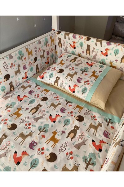 CherryPie Cute Forest Pattern and Brown Combination Baby Duvet Cover Set and Edge Protection 100X200