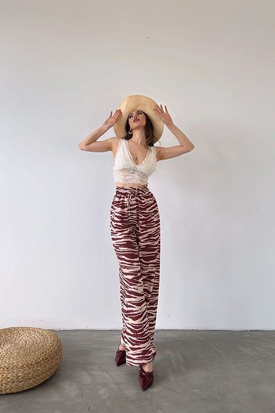 BRAXELL Patterned Elastic Waist Trousers