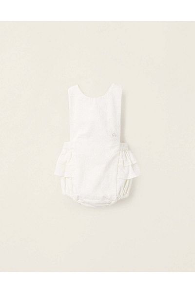 Ziddy Overall with Broderie Anglaise and Frills for Newborn Girls, White