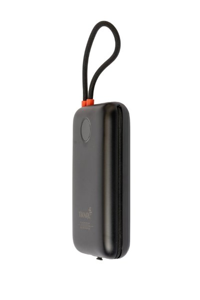 Tiknal | بنك طاقة بسعة ٢٠٠٠٠ مللي أمبير/ساعة | شحن سريع بقوة ٢٢.٥ واط | كابلات USB-C وLightning مدمجة | أسود