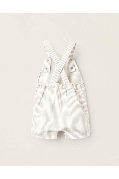 Ziddy Striped Twill Dungarees for Newborns, White/Beige