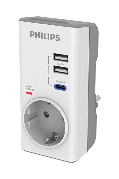 Philips CHP8010W/10 Tekli Akım Korumalı Priz PD Hızlı Şarj QC 3.0 USB-A Desteği