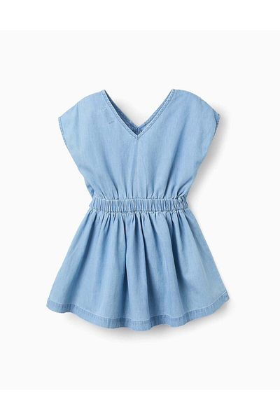 Ziddy Light Denim Dress for Girls, Blue