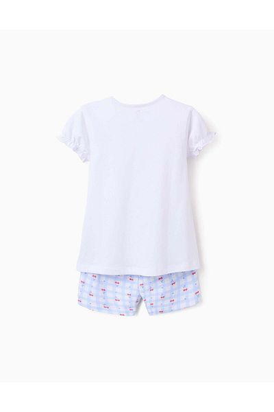 Ziddy Cotton Pyjama with Frills for Girls 'Cherries', White/Blue