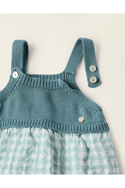 Ziddy Dual-fabric Vichy Jumpsuit for Newborn Girls 'B&S', Aqua Green