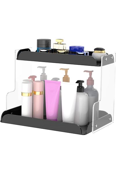 Generic 2-Tier Black Acrylic Organizer Shelf for Bathroom Vanity, Makeup, Kitchen, Bedroom or Living Room