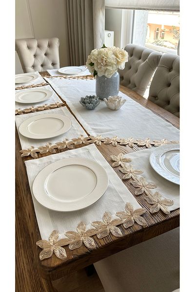 Decamor home Set de serviciu american alb cu detaliu din dantela cupru pentru 6 persoane 7 buc