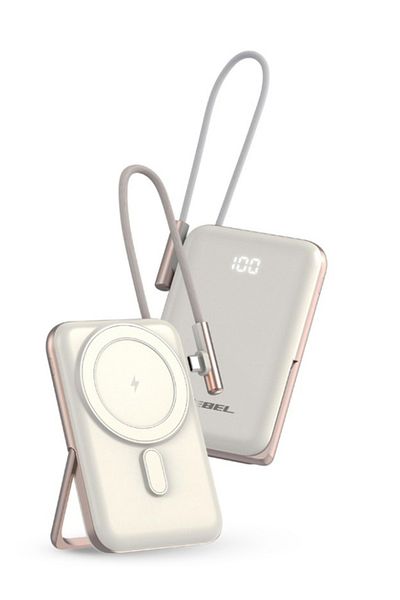 Jeebel | 10000mAh Magsafe Wireless Power Bank | USB-C Port & Built-in USB-C Cable 20W | White