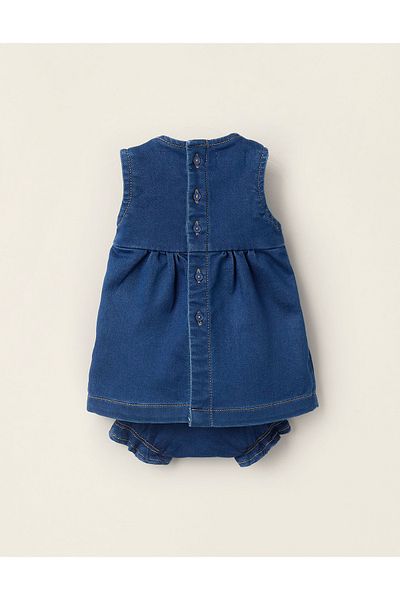 Ziddy Denim Dress + Bloomers for Newborn Girls, Dark Blue
