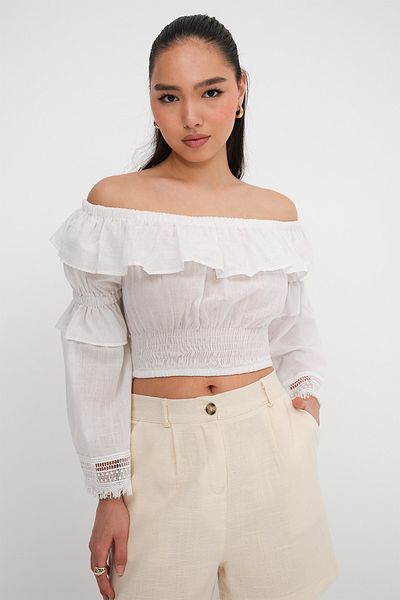 Addax Madonna Collar Crop Blouse B209-Z8