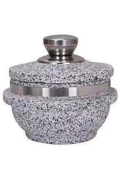 mastergold 18cm Granite Stone Pot with Wooden Base & Lid | Heavy Duty Natural Cooking Pot for Stove & Serving