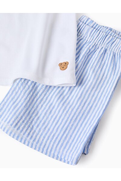 Ziddy Cotton Pyjama with Stripes for Boys, White/Blue