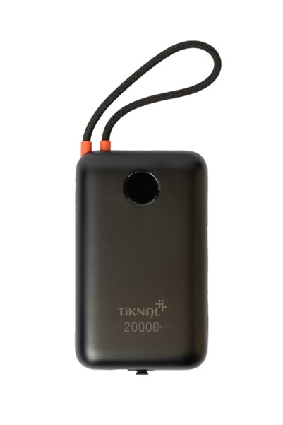 Tiknal | بنك طاقة بسعة ٢٠٠٠٠ مللي أمبير/ساعة | شحن سريع بقوة ٢٢.٥ واط | كابلات USB-C وLightning مدمجة | أسود