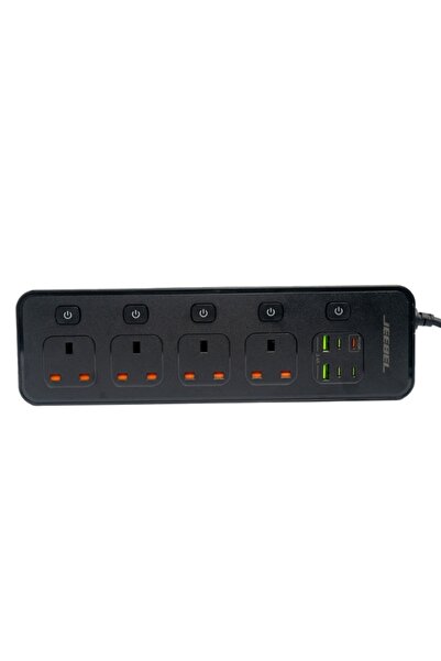Jeebel 3250W Power Strip, 4 Power Outlets + 4 Type-C Ports + 2 USB Ports, 5m Length | Black