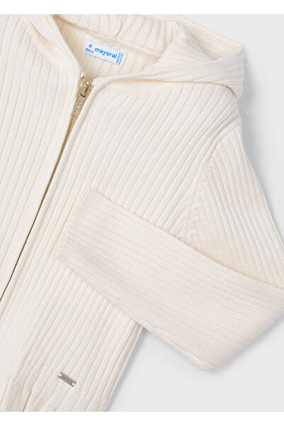 MAYORAL Meya Hooded Knitted Beige Cardigan with Zipper for Ages 04-10 - Bone