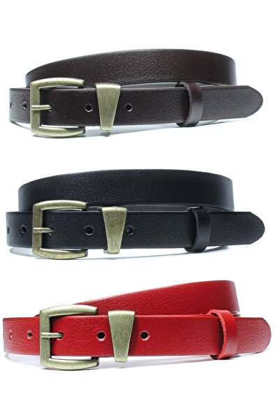 Livize Curea de damă din piele naturală cu cataramă galbenă antică, 3 piese, ...