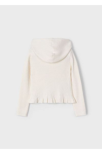 MAYORAL Meya Hooded Knitted Beige Cardigan with Zipper for Ages 04-10 - Bone