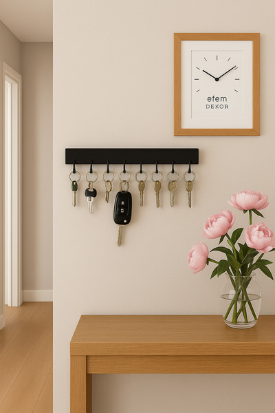 Efem Dekor 16 KANCA Ahşap Siyah Anahtarlık Askılığı Duvar Tipi Modern Antre Düzenleyici