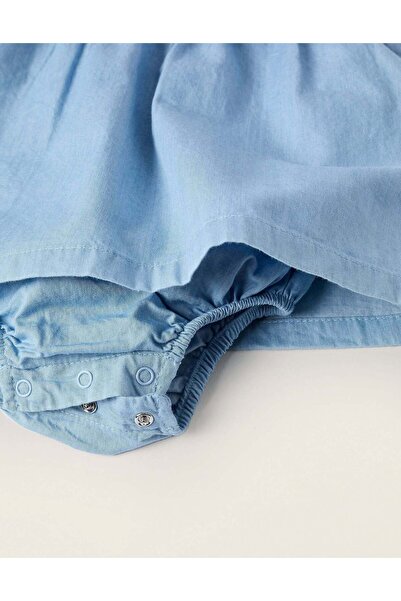 Ziddy Denim Dress with Integrated Bloomers for Newborn Girls, Blue