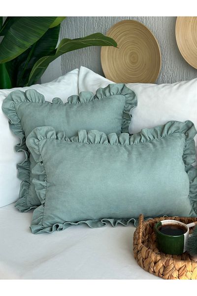 Decamor home Vintage Frilly Sage Green Throw Pillow Cover 1 Pc