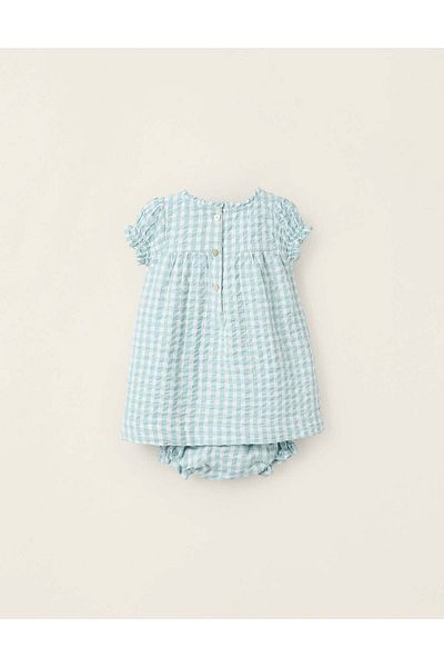 Ziddy Dress + Bloomers Set in Vichy for Newborn Girls 'B&S', White/Mint Green