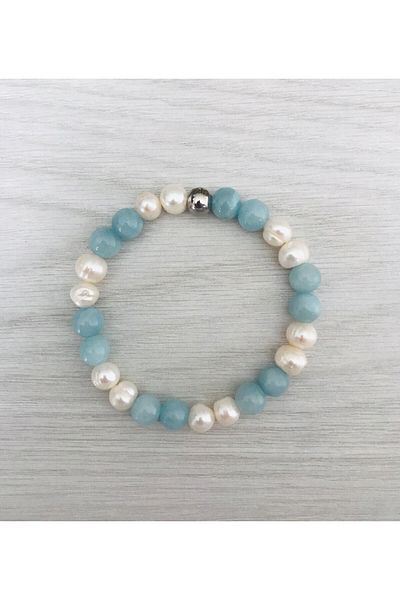 MK tasarım Real Pearl- Blue Quartz Stone (a Quality) Bracelet Mkt20250007
