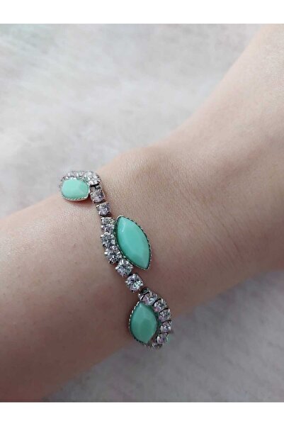 Avcıoğlu Aksesuar اسوارة نسائية مرصعة بالزركون وحجر اكريليك ملون مطلية بالفضة