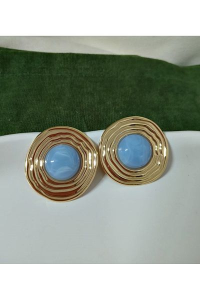 mos&more Lightweight Stylish Women's Earrings with Gold Blue Detail