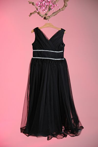 Pina Kids Beli Double Stone Stripe V-Neck Girl's Evening Dress Aby.3005