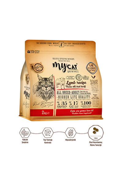 My Cat Mycat Orıgınal Az Tahıllı Kuzu Etli Yetişkin Kedi Maması 2kg