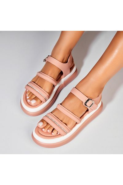 Joana Women's Sandals Without Heels Made of Ecological Leather Pink Jenay
