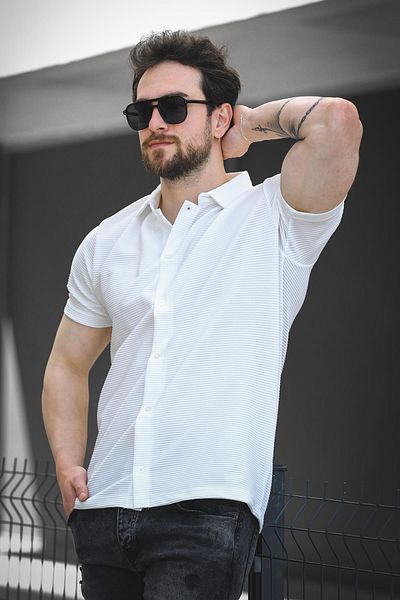 Oksit Ανδρικό κοντομάνικο πουκάμισο Vitto Otoban Fabric Slim Lycra