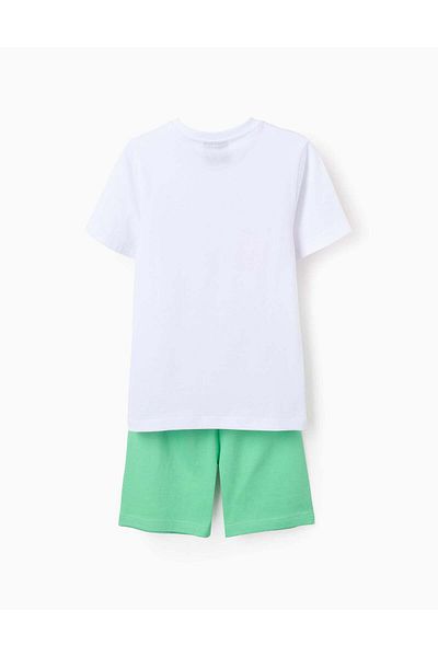 Ziddy Short Cotton Pyjama for Boys 'Minecraft', White/Green