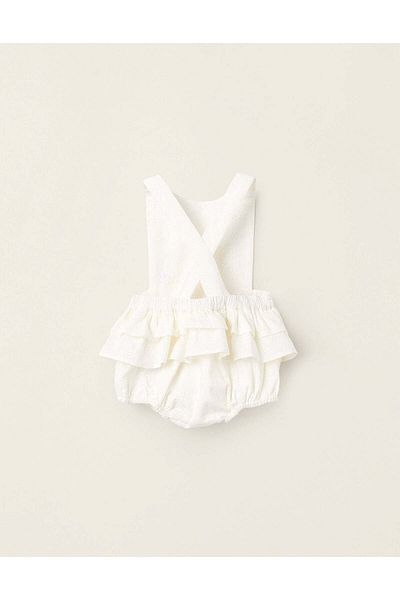 Ziddy Overall with Broderie Anglaise and Frills for Newborn Girls, White