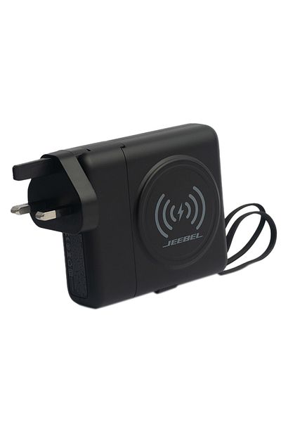 Jeebel | 10000mAh Magnetic Wireless Power Bank & Wall Charger | Type-C, Lightning Cables | Black