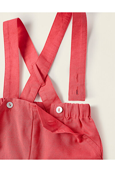 Ziddy Cotton and Linen Dungarees for Newborns 'You&Me', Red